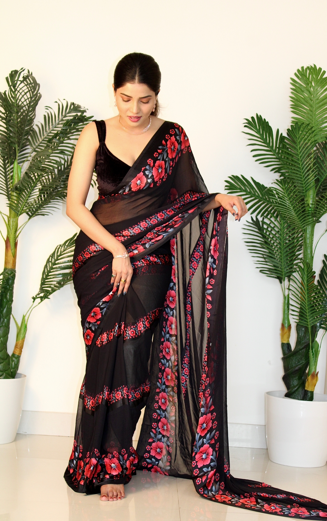 Sitanjalinx Dola Silk Banarasi Bridal Saree – Ready to Wear Sitanjali fancy Satin Patta Saree With Unstitched blouse - Image 3