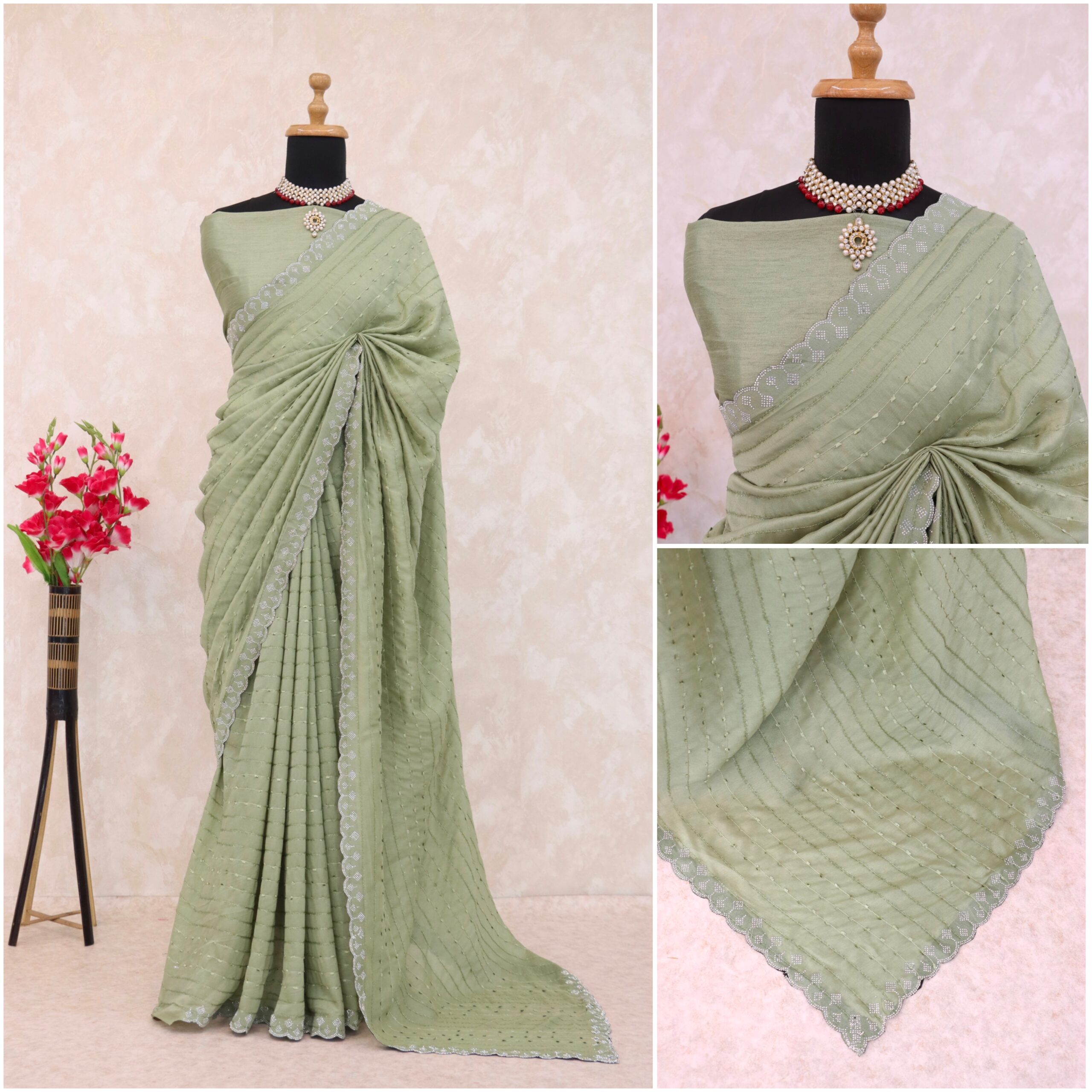 Sitanjalinx Dola Silk Banarasi Bridal Saree – Ready to Wear Sitanjali Fancy Vichitra Silk Saree With Unstiched Blouse Piece