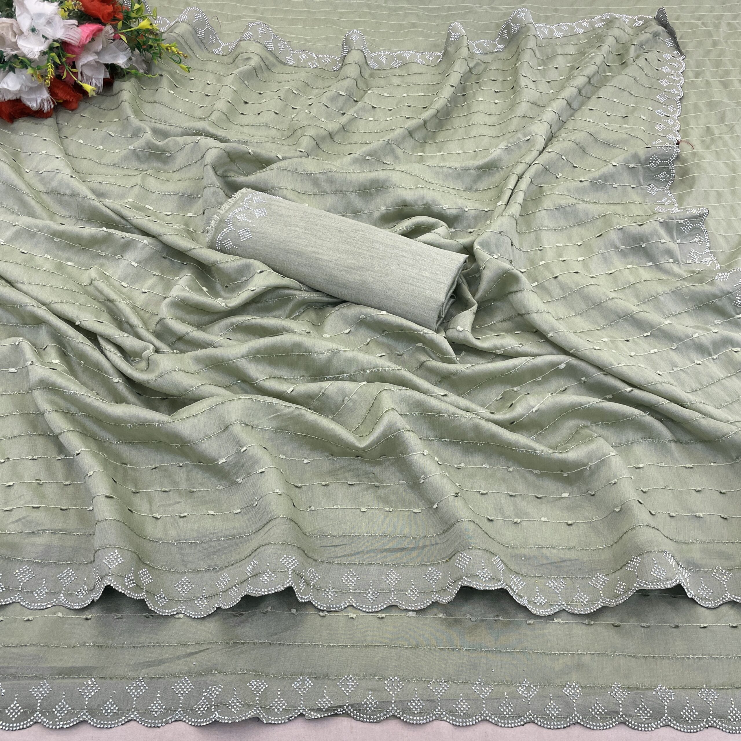 Sitanjalinx Dola Silk Banarasi Bridal Saree – Ready to Wear Sitanjali Fancy Vichitra Silk Saree With Unstiched Blouse Piece - Image 6