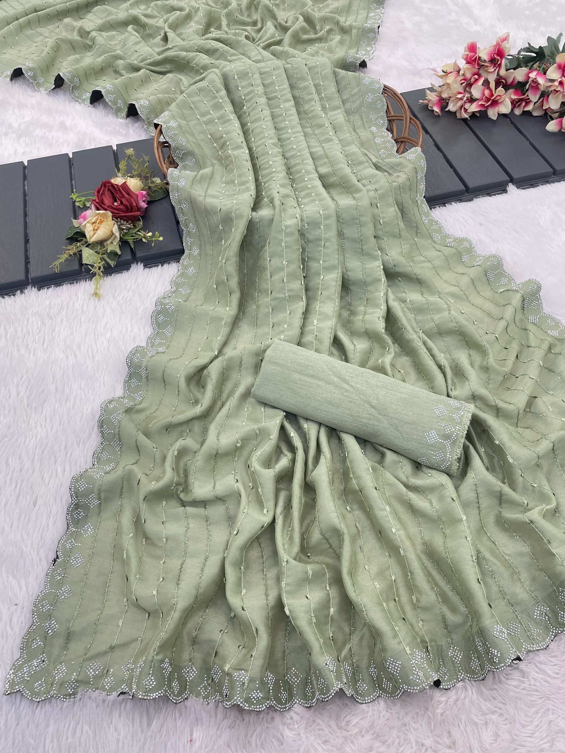 Sitanjalinx Dola Silk Banarasi Bridal Saree – Ready to Wear Sitanjali Fancy Vichitra Silk Saree With Unstiched Blouse Piece - Image 5