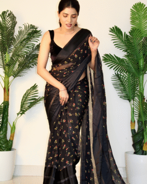 Sitanjali fancy Satin Patta Saree With Unstitched blouse