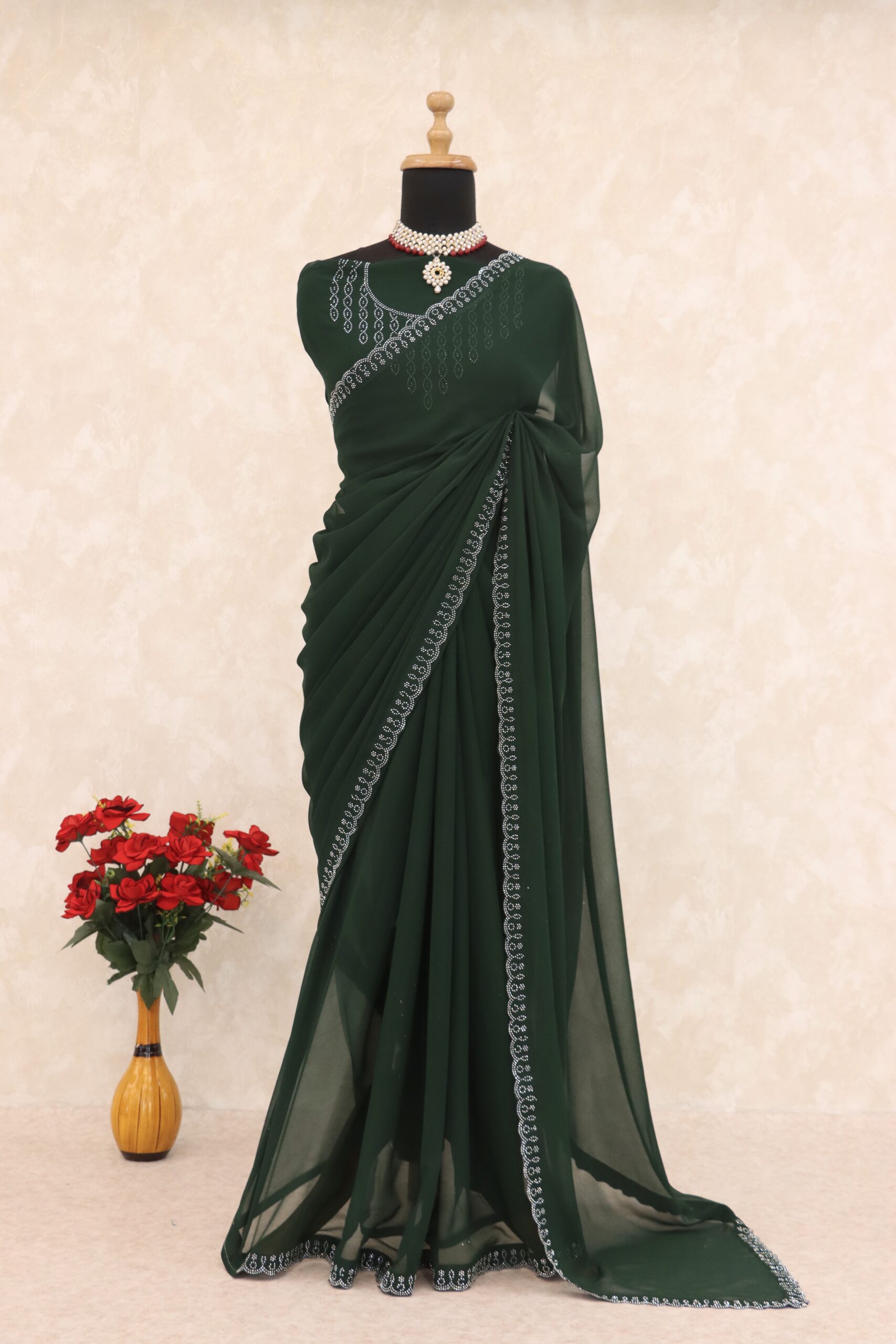 Sitanjalinx Dola Silk Banarasi Bridal Saree – Ready to Wear Sitanjali Fancy Elegant Georgette Saree with Unstiched Blouse - Image 5