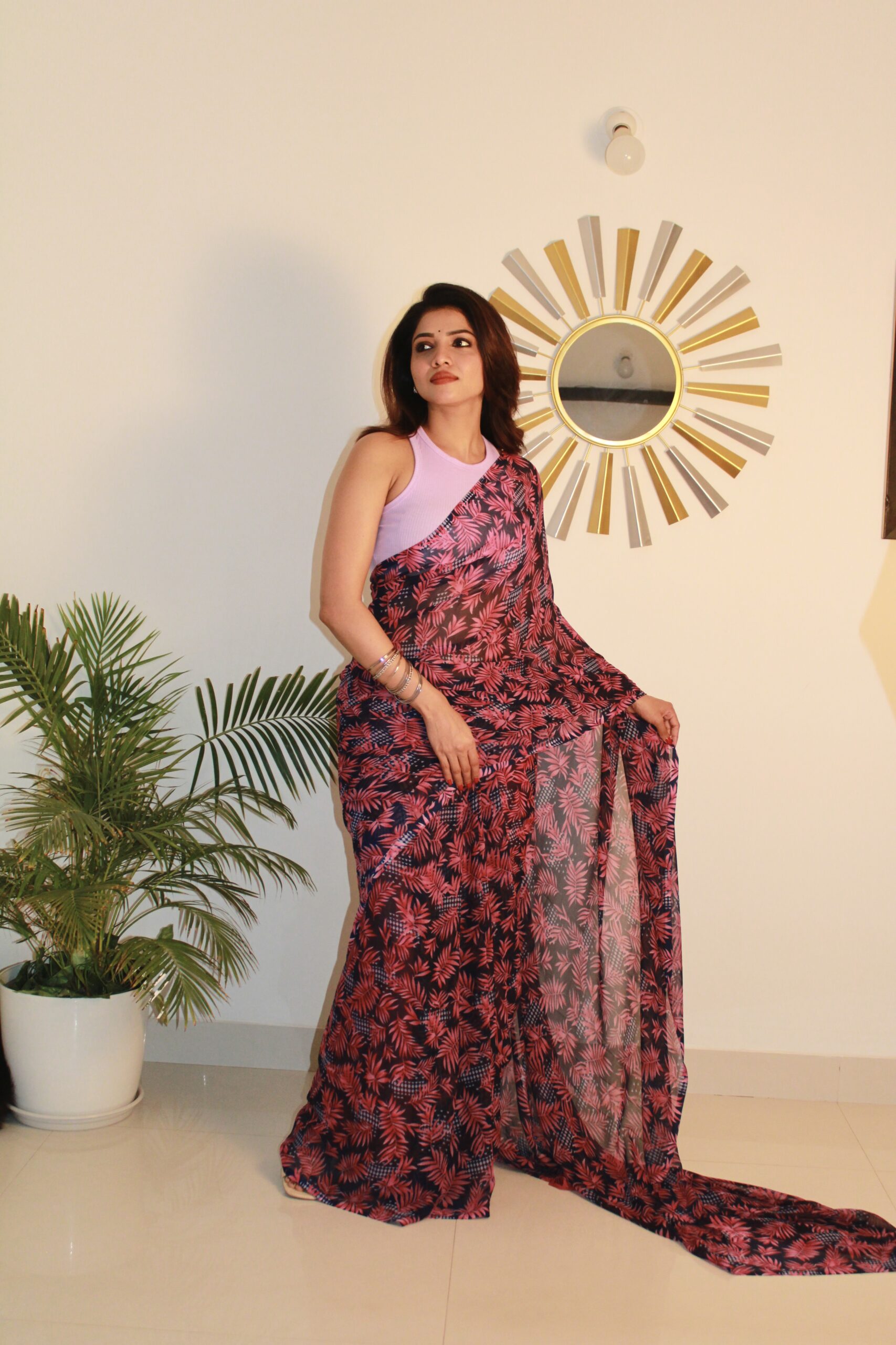 Sitanjalinx Dola Silk Banarasi Bridal Saree – Ready to Wear Sitanjali Fancy Printed Georgette Saree with Unstiched Blouse - Image 2