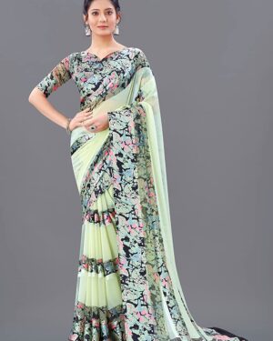 Elegant bridal saree crafted from pure Banarasi silk with rich detailing sitanjali green satin patta saree