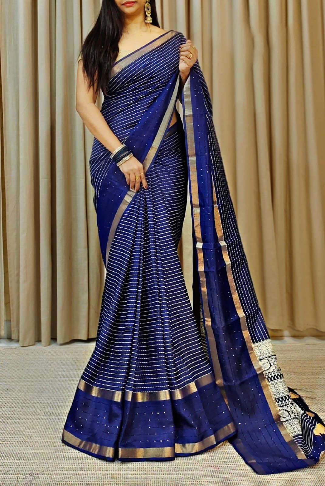 Sitanjalinx Dola Silk Banarasi Bridal Saree – Ready to Wear Sitanjali Fancy Dola Silk Saree With Unstitched blouse - Image 3