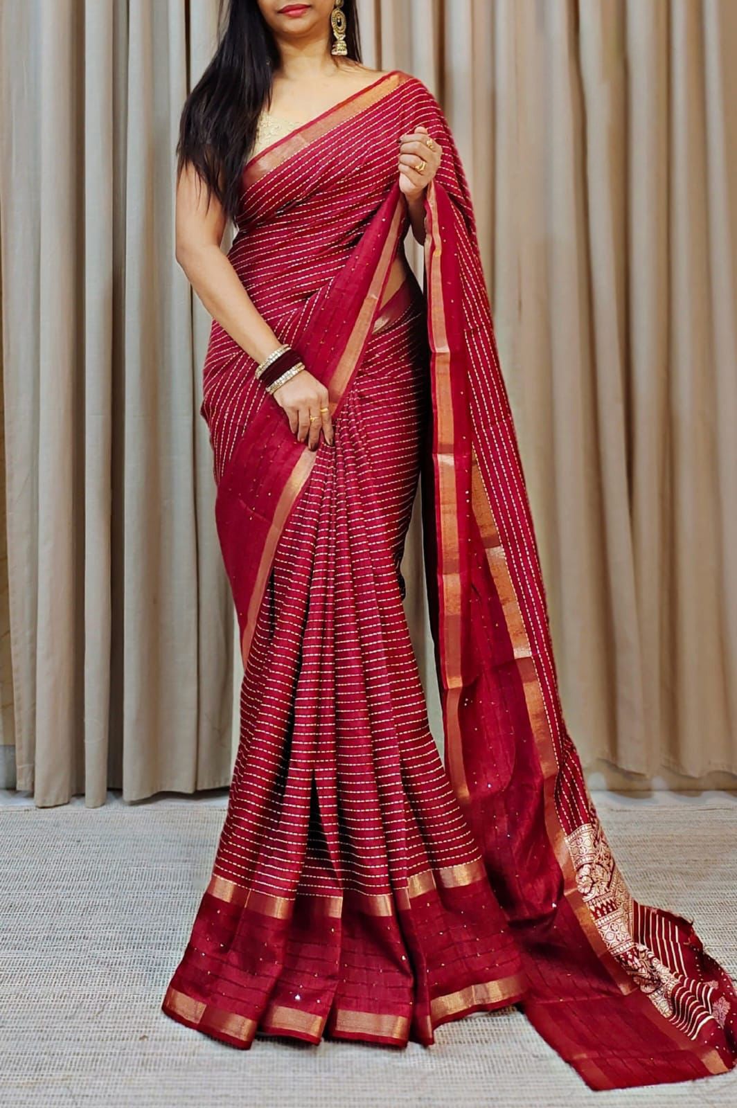 Sitanjalinx Dola Silk Banarasi Bridal Saree – Ready to Wear Sitanjali Fancy Dola Silk Saree With Unstitched blouse - Image 4