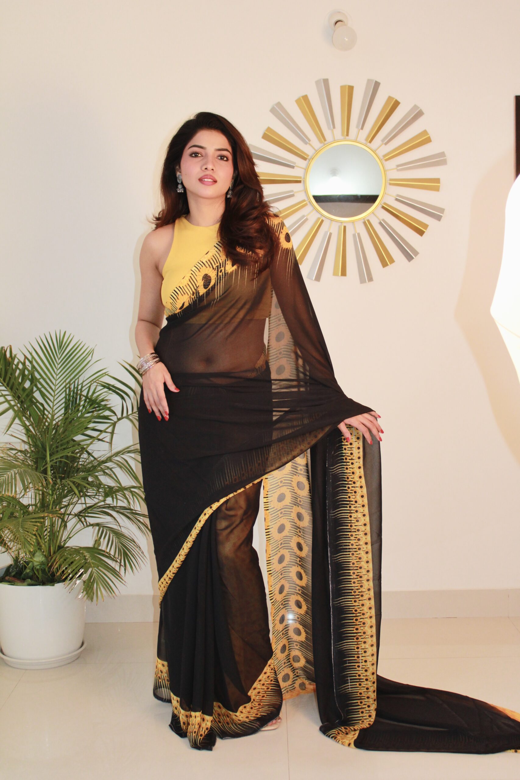 Sitanjalinx Dola Silk Banarasi Bridal Saree – Ready to Wear Black Georgette Saree