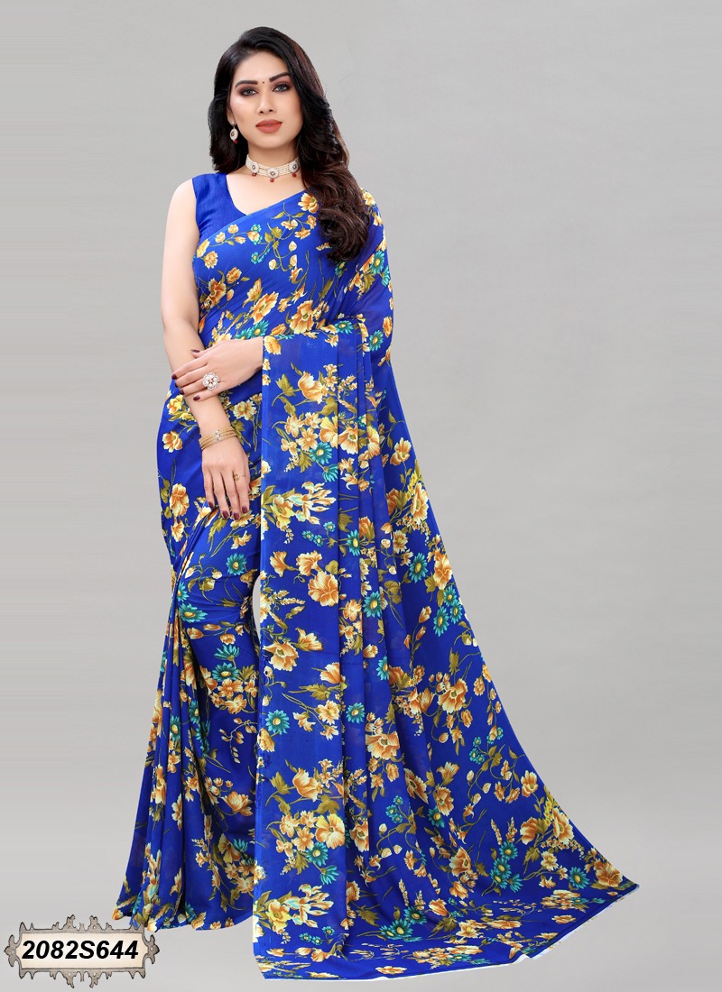 Sitanjalinx Dola Silk Banarasi Bridal Saree – Ready to Wear Blue Printed Georgette Saree
