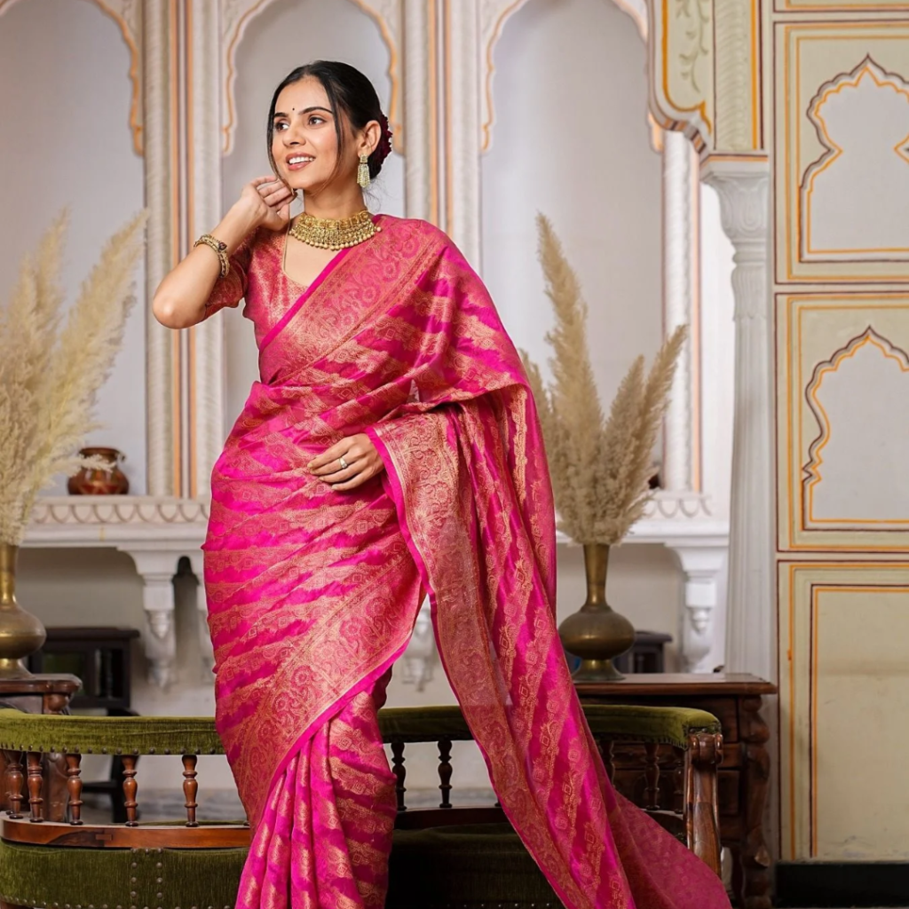 alt="Sitanjalinx Dola silk bridal saree in Banarasi design – available in ready to wear style with secure Sitanjalinx checkout and Sitanjalinx contact support"